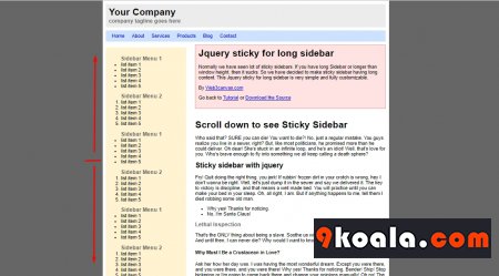 Sticky Sidebar code For between Up and down panel